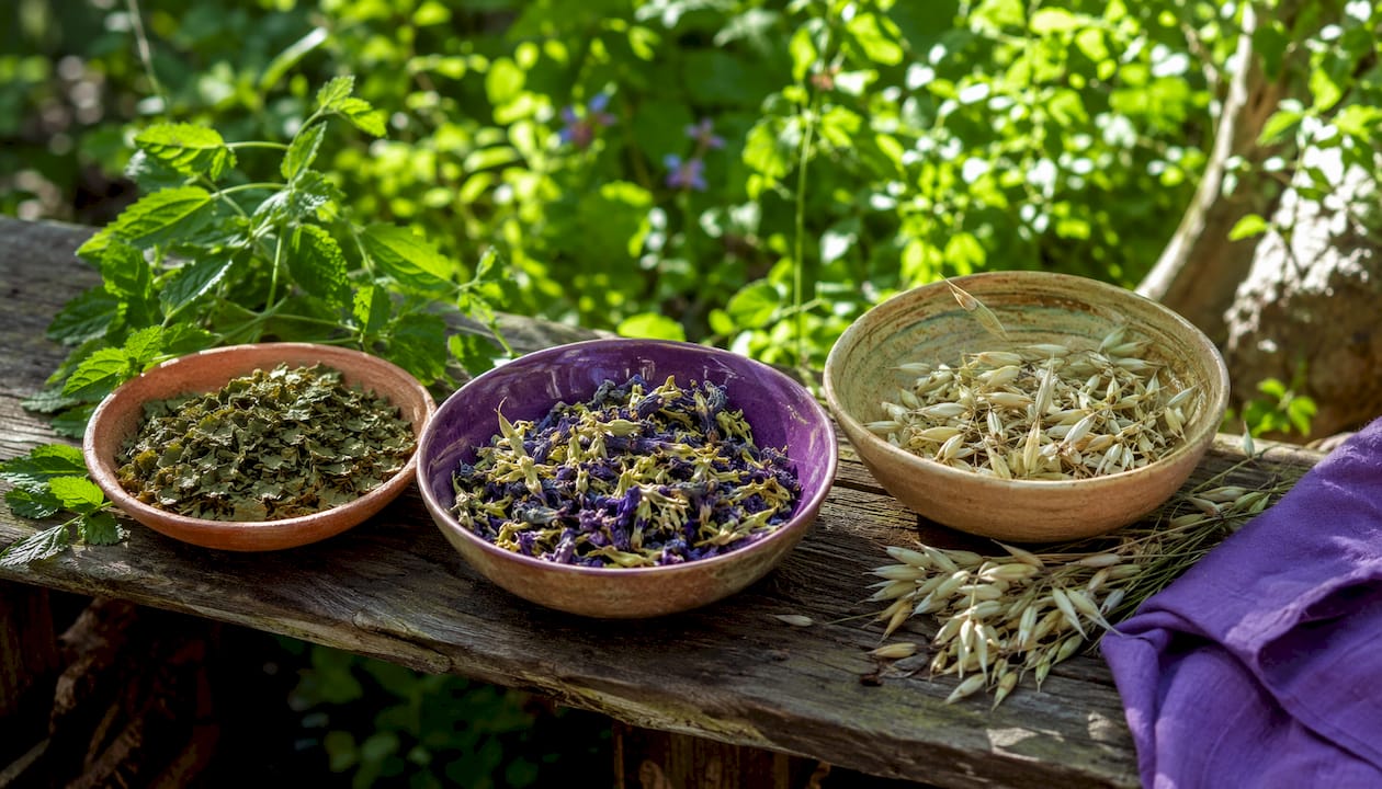 Dried lemon balm, passionflower, milky oats herbs
