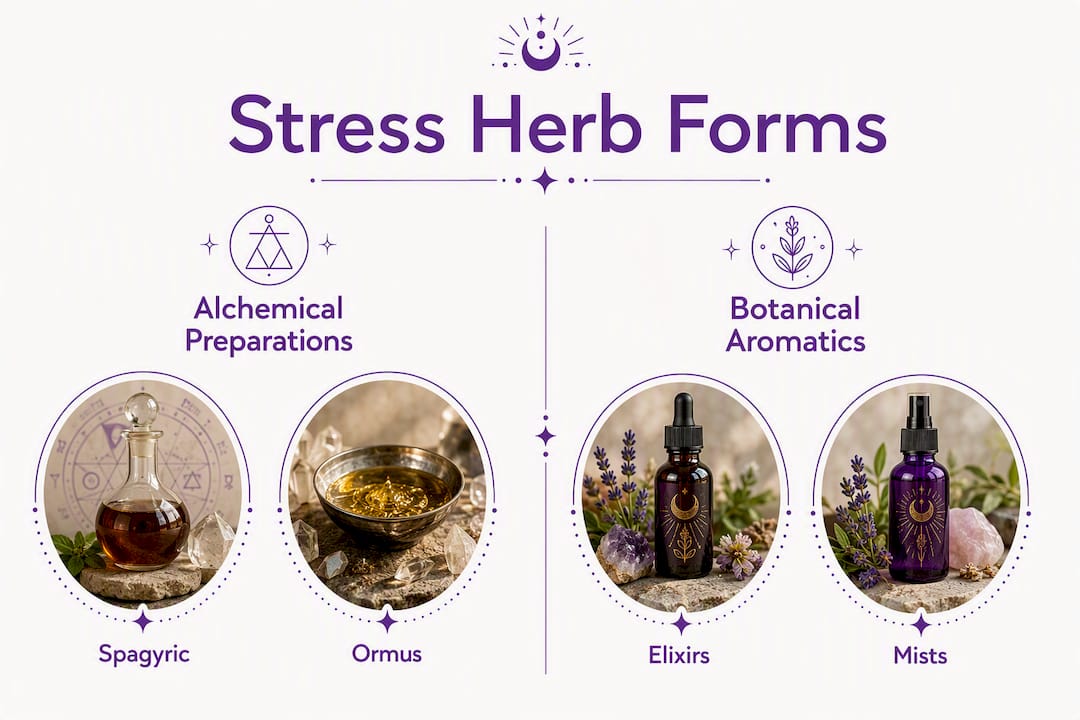 Infographic comparing types of stress response herbs