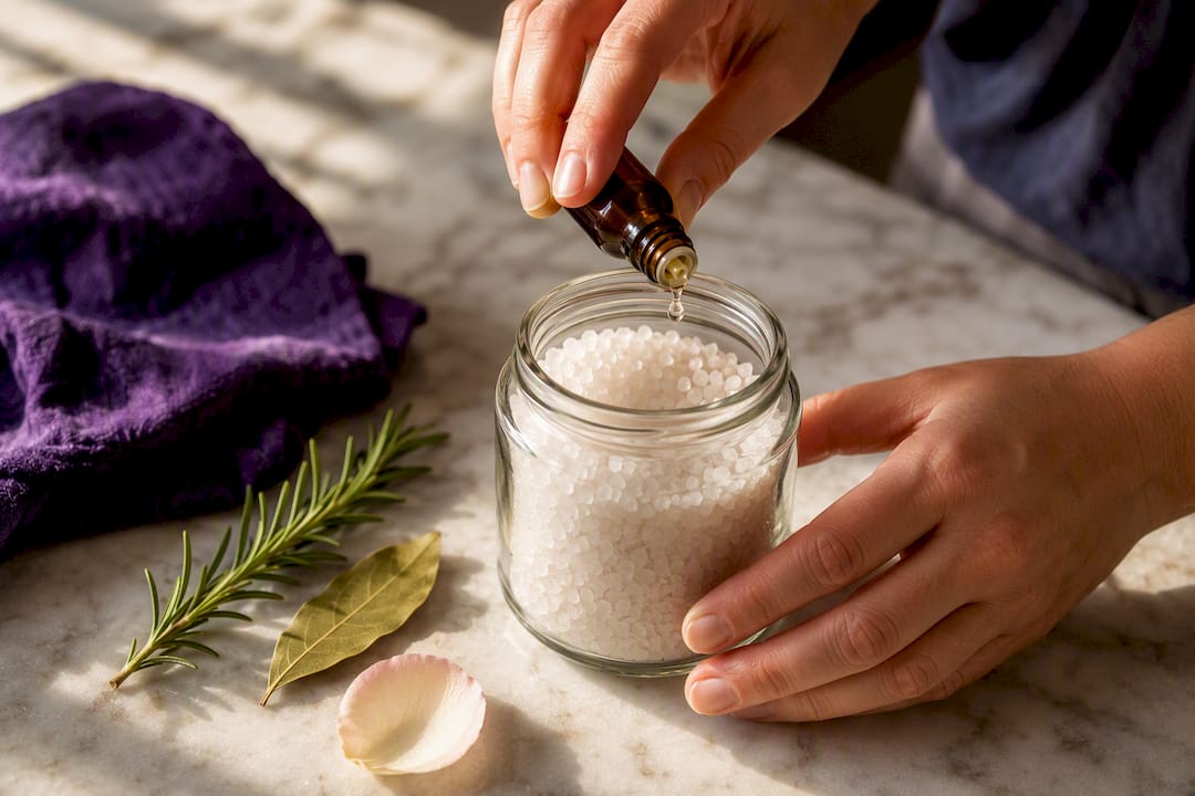 Botanical essence added to a salt jar