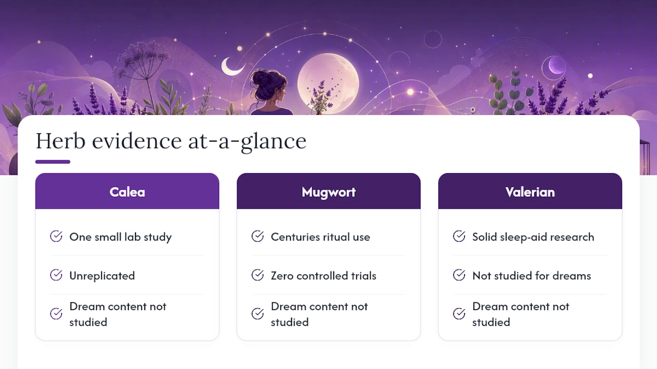 Evidence comparison for three dream herbs