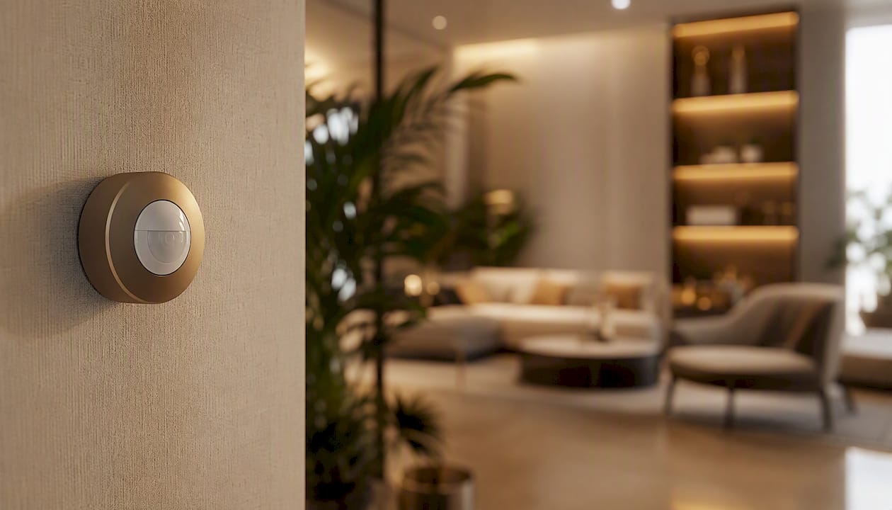 Smart motion sensor on wall in modern home