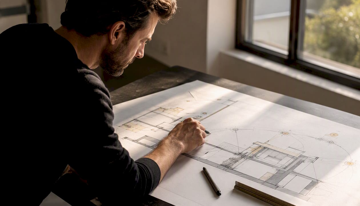 Section drawing showing window and sun angle details