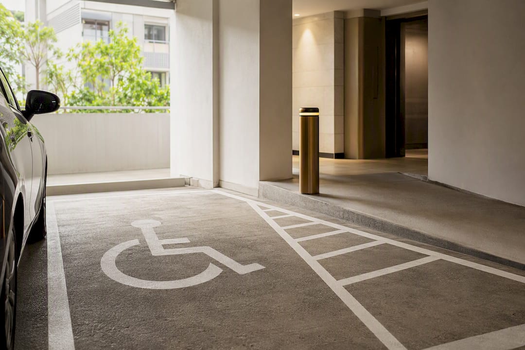 Accessible condo parking bay near lift lobby