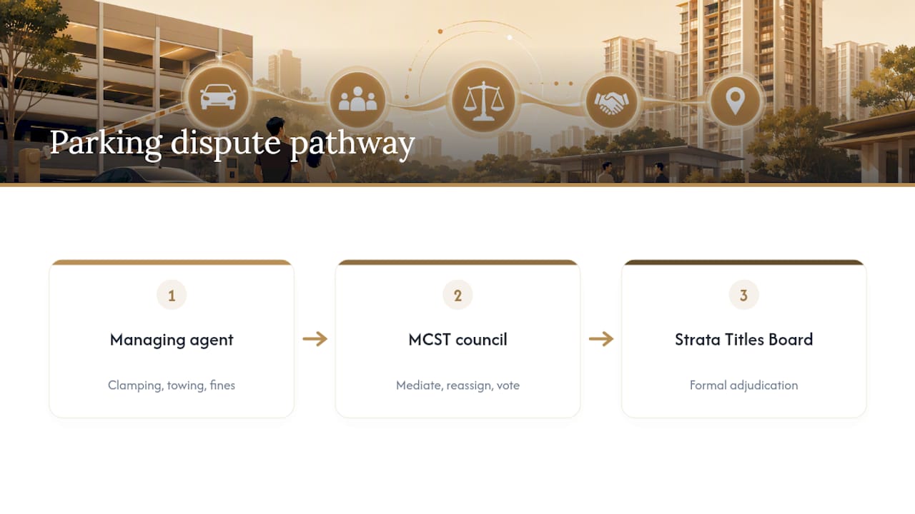 Three-stage condo parking dispute resolution pathway