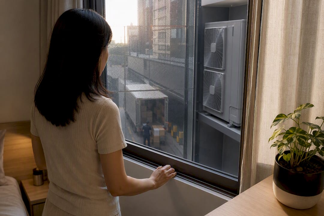 Resident checking air near a delivery loading bay