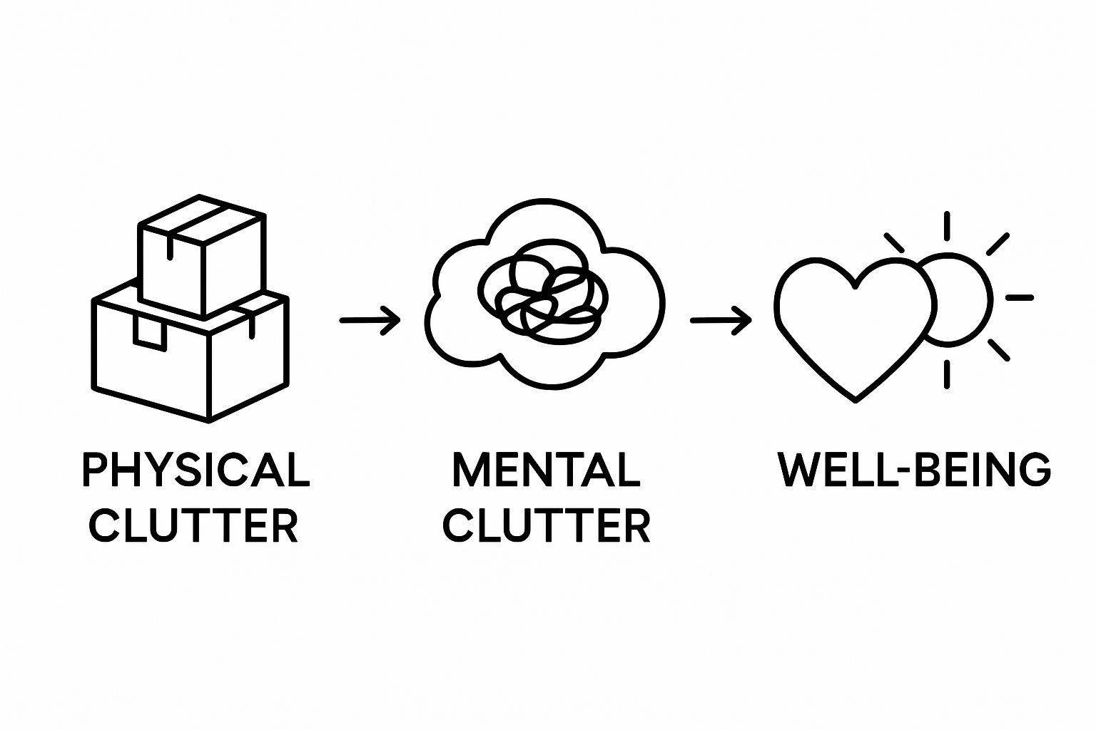Infographic showing reduction of physical and mental clutter for increased well-being
