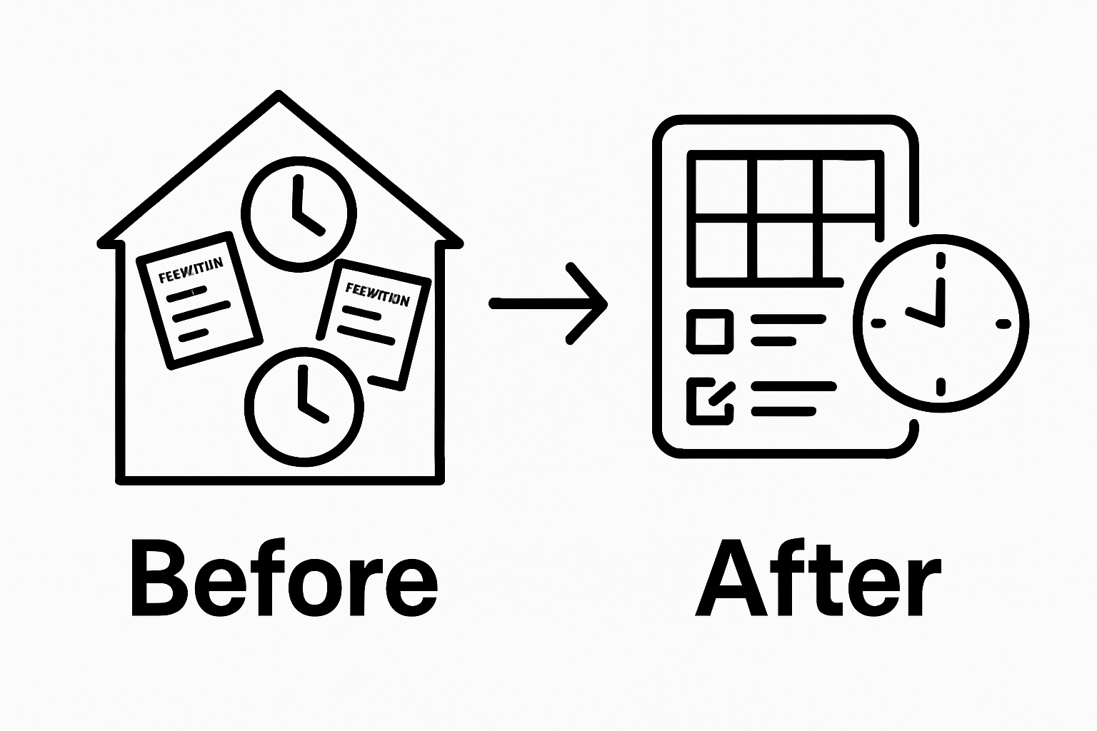 Before-and-after homework routine comparison with icons