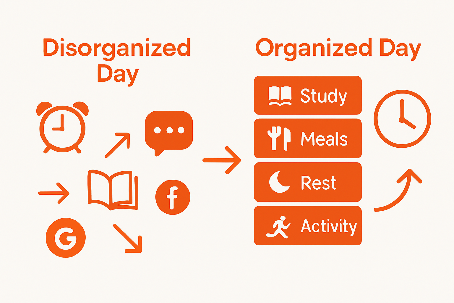 Comparison of chaotic versus structured day time management in a simplified visual
