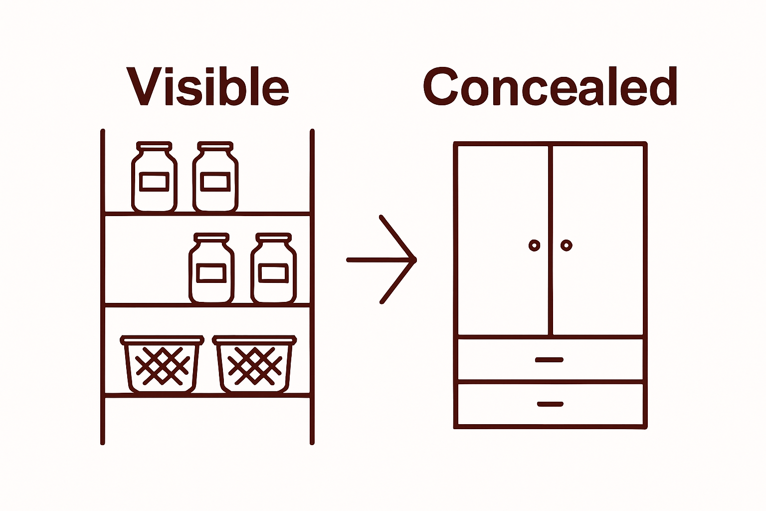 Infographic comparing visible and concealed home storage methods