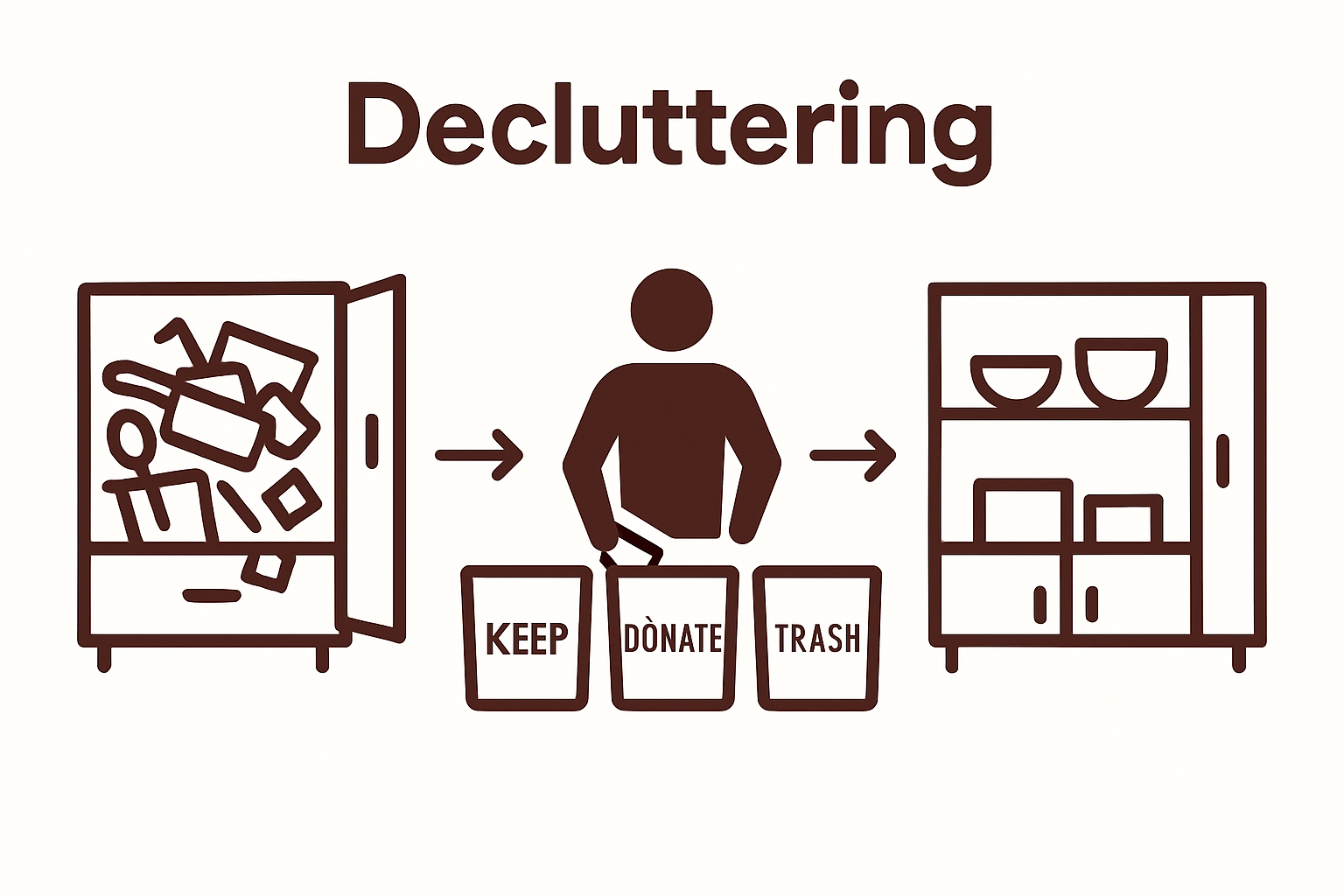 Infographic showing steps to sort kitchen items