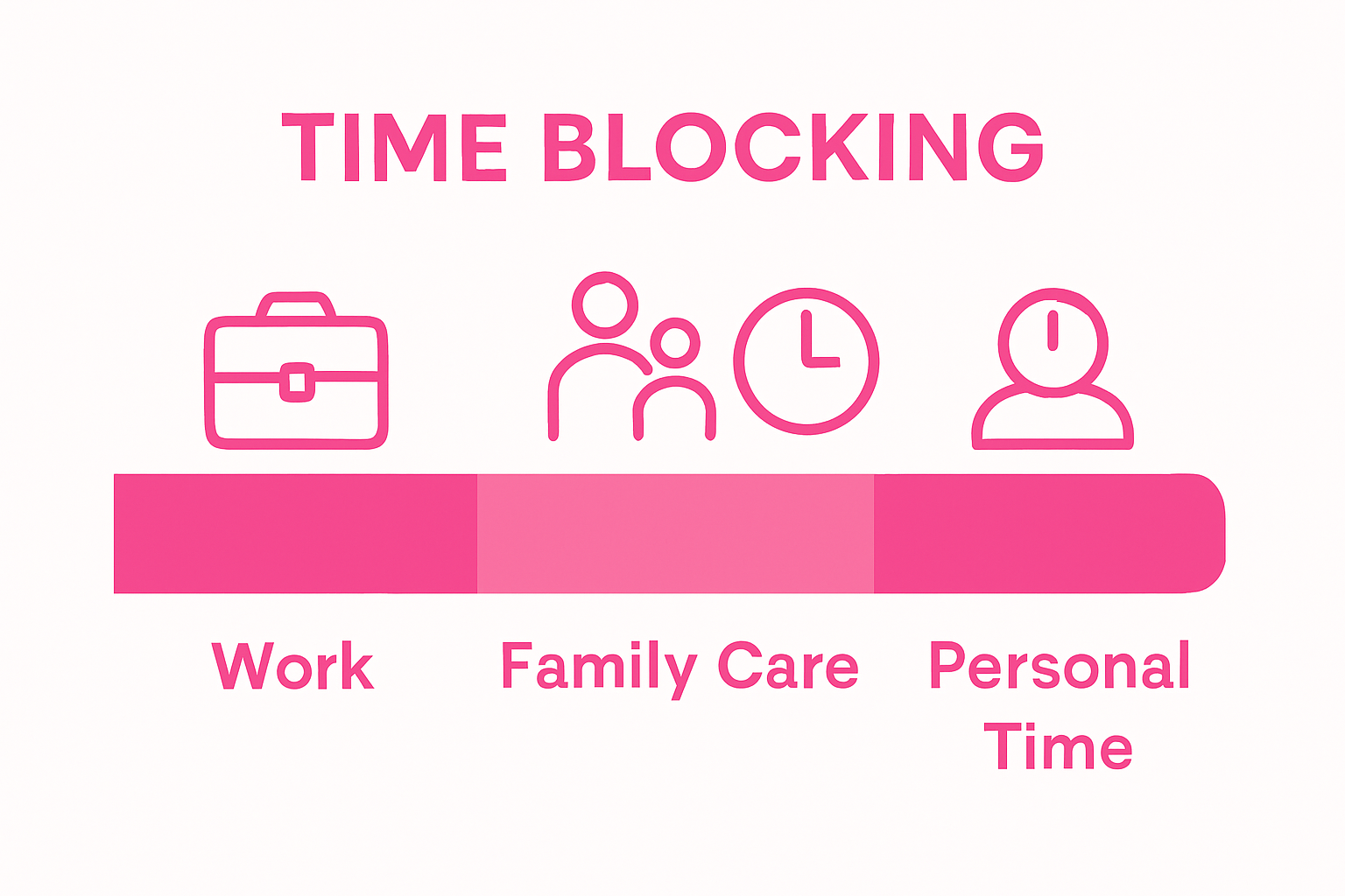 Infographic comparing daily time blocks for work, family, and personal care.