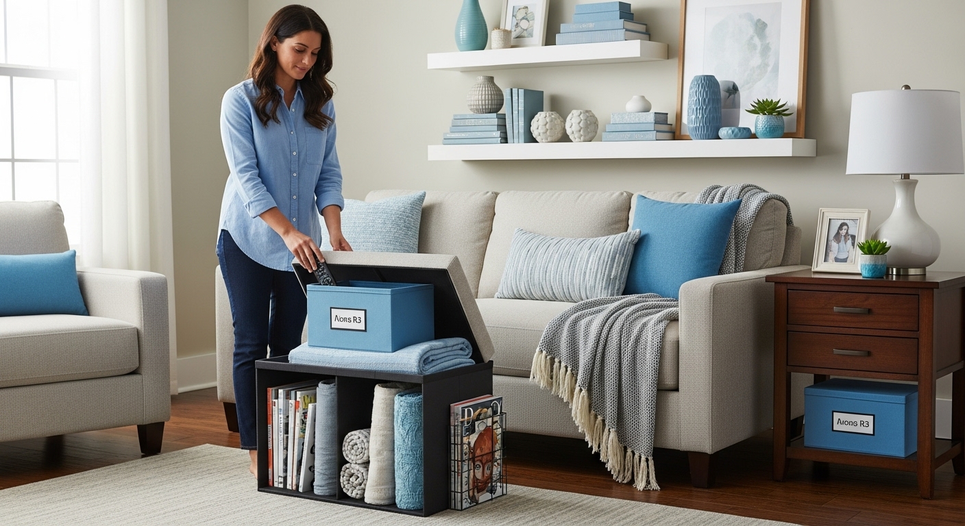 living room organization storage