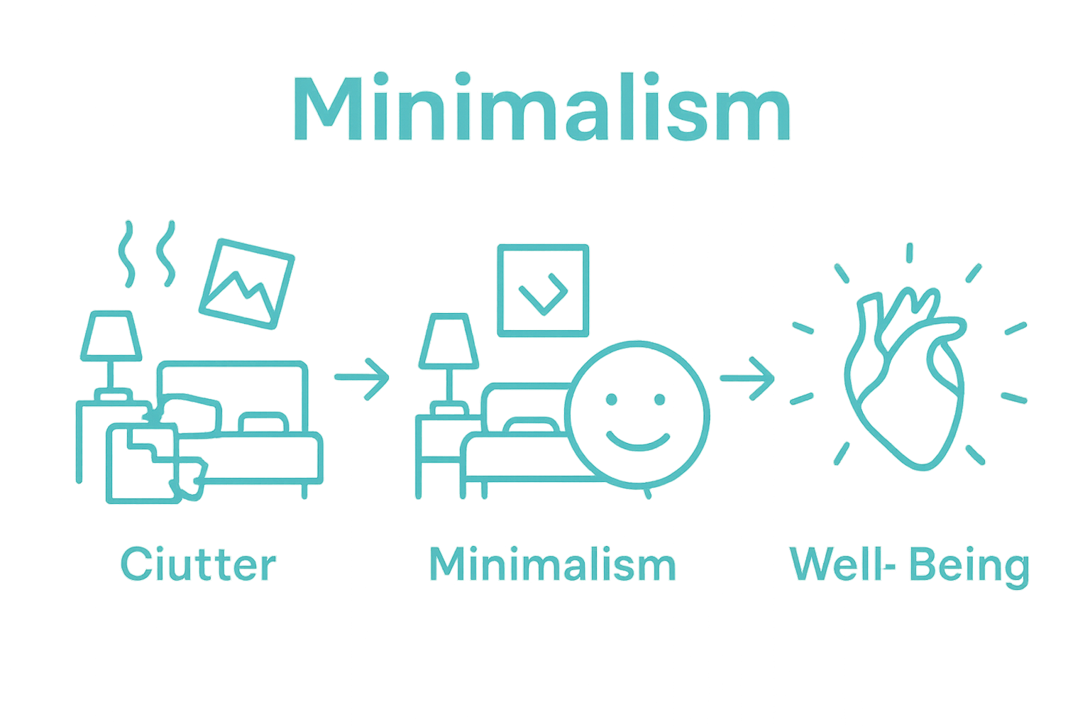 Infographic showing how reducing clutter with minimalism leads to improved well-being