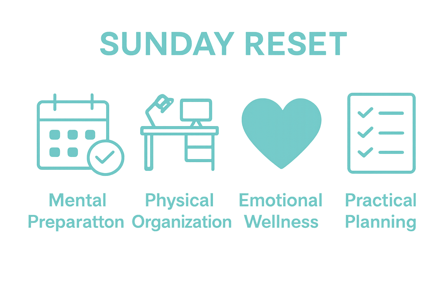 Four icons showing mental, physical, emotional, and task reset steps