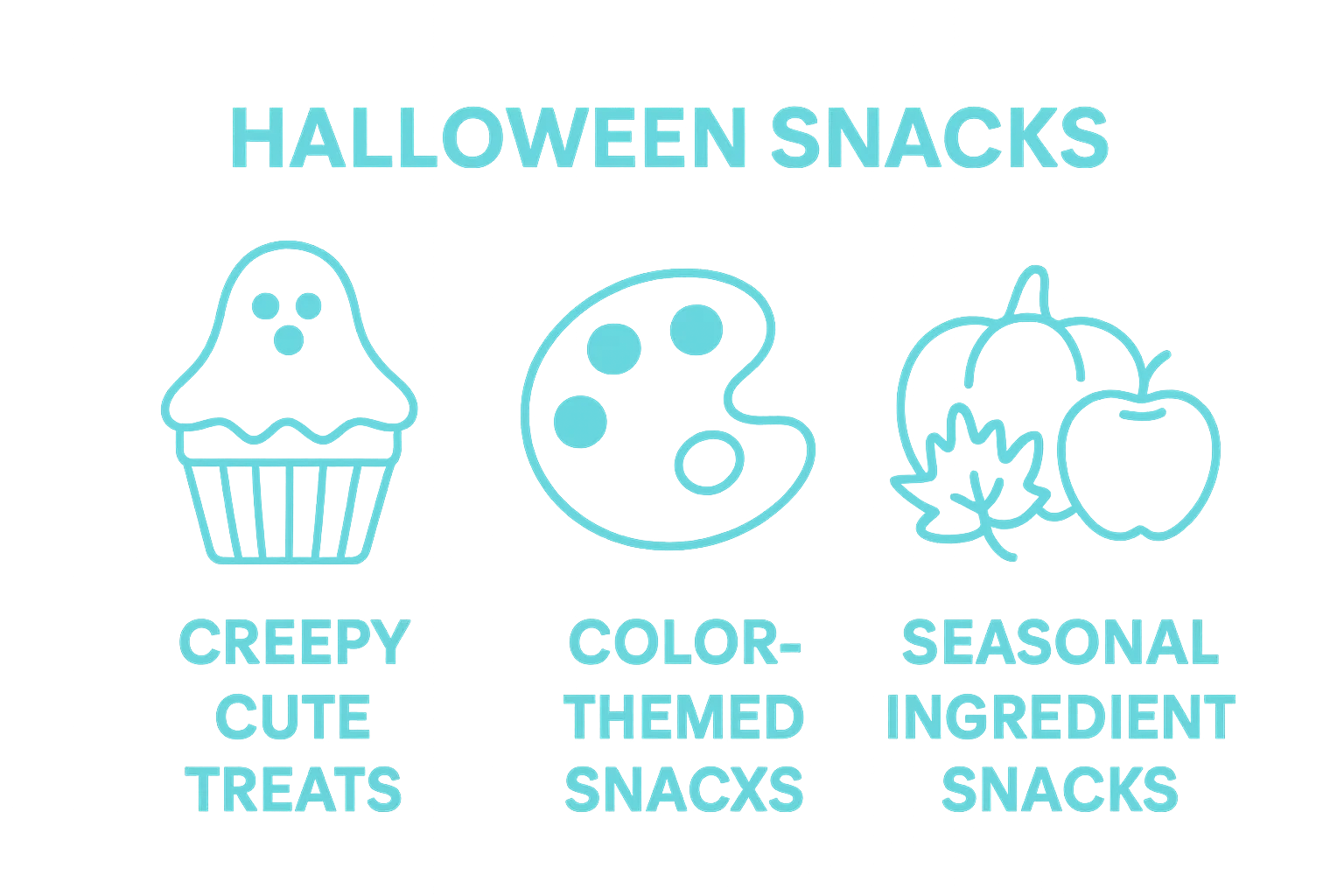 Infographic showing three categories of Halloween snacks with icons