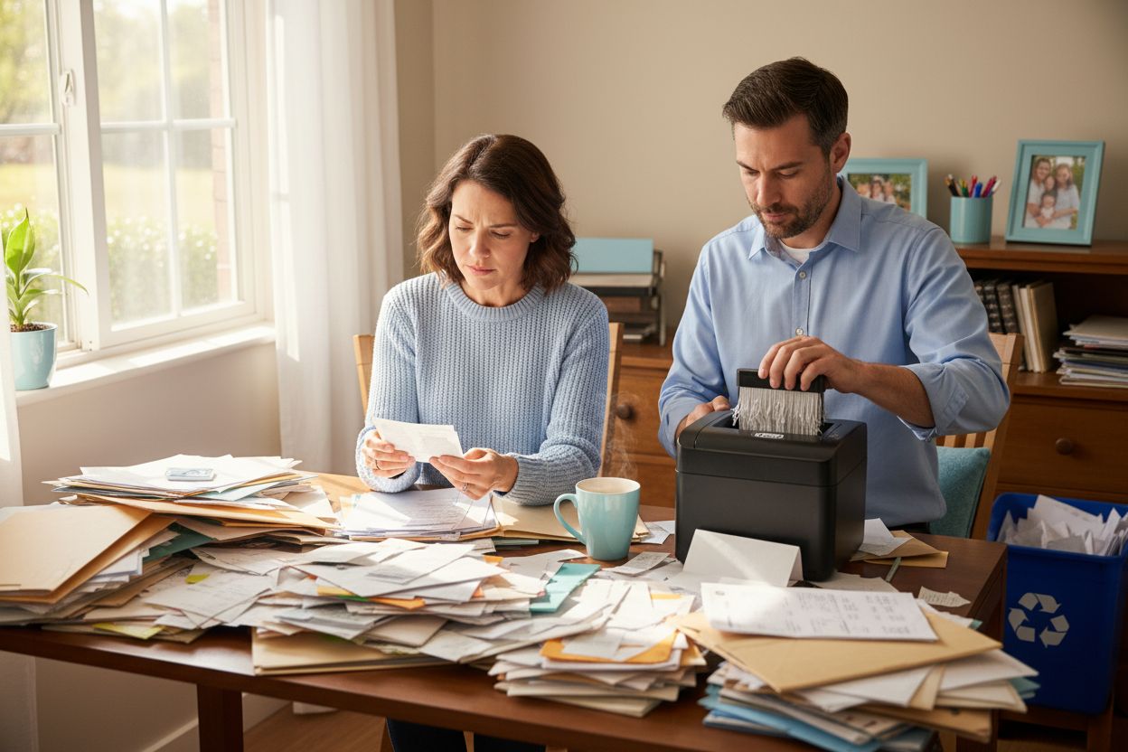 sorting paper household clutter