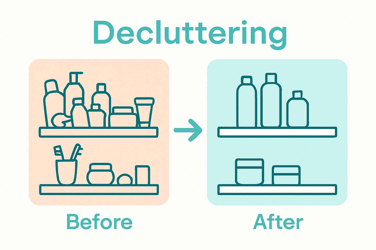 Before and after bathroom declutter visual comparison
