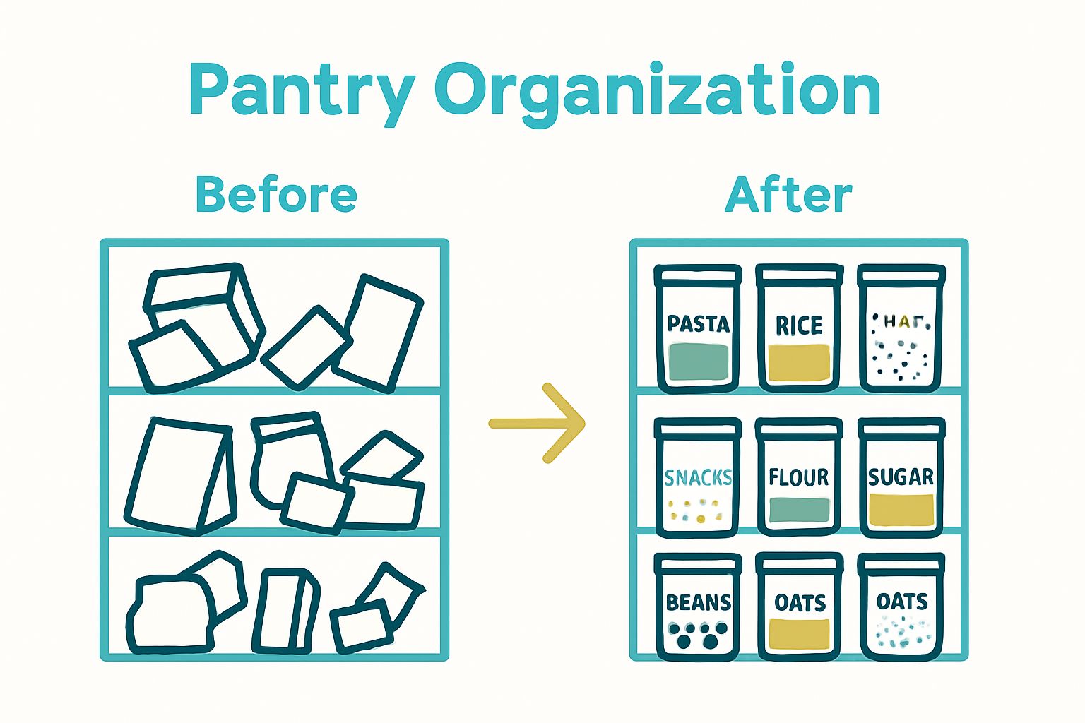 Before and after pantry organization transformation