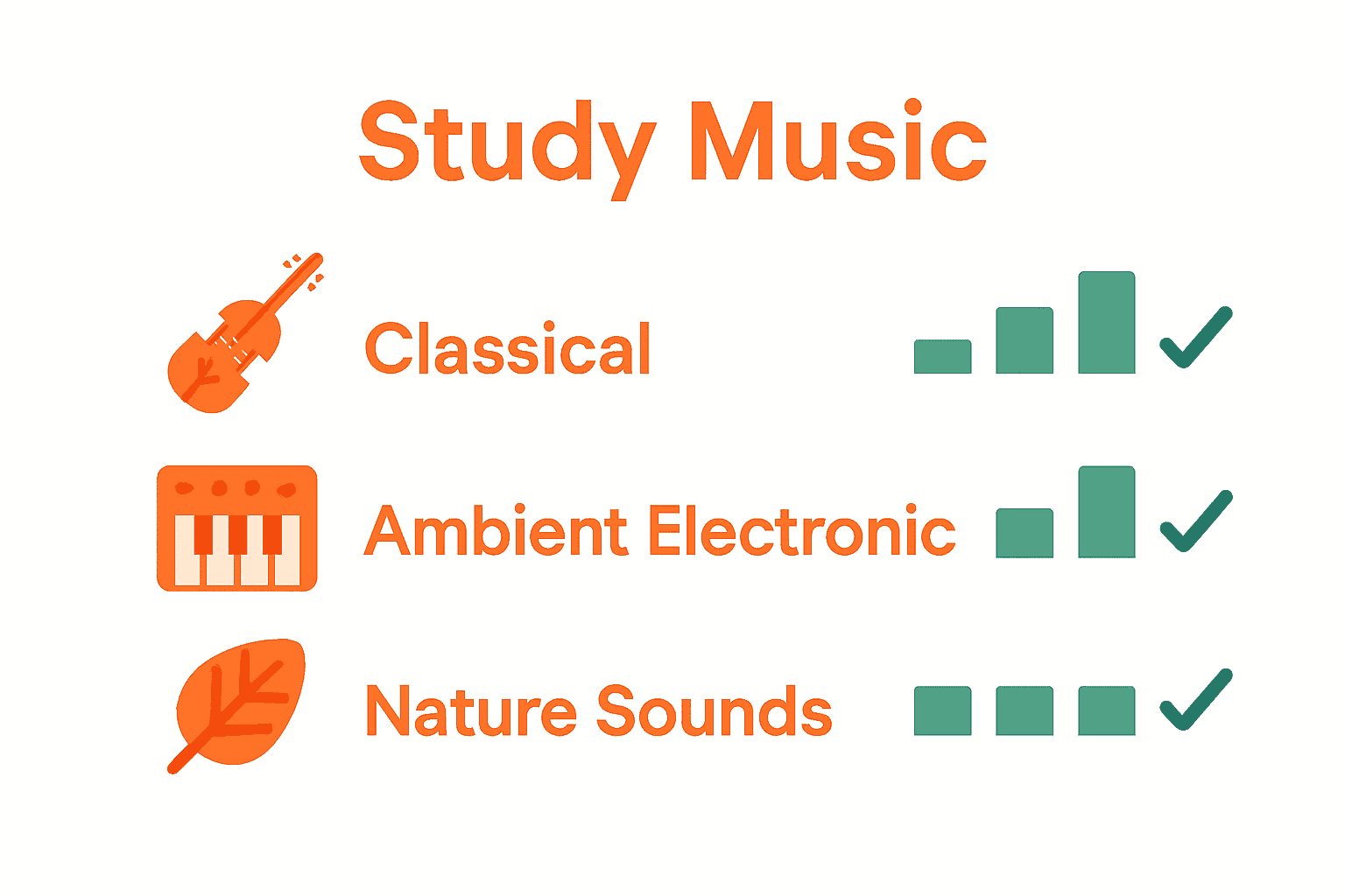 Infographic comparing best music types for studying