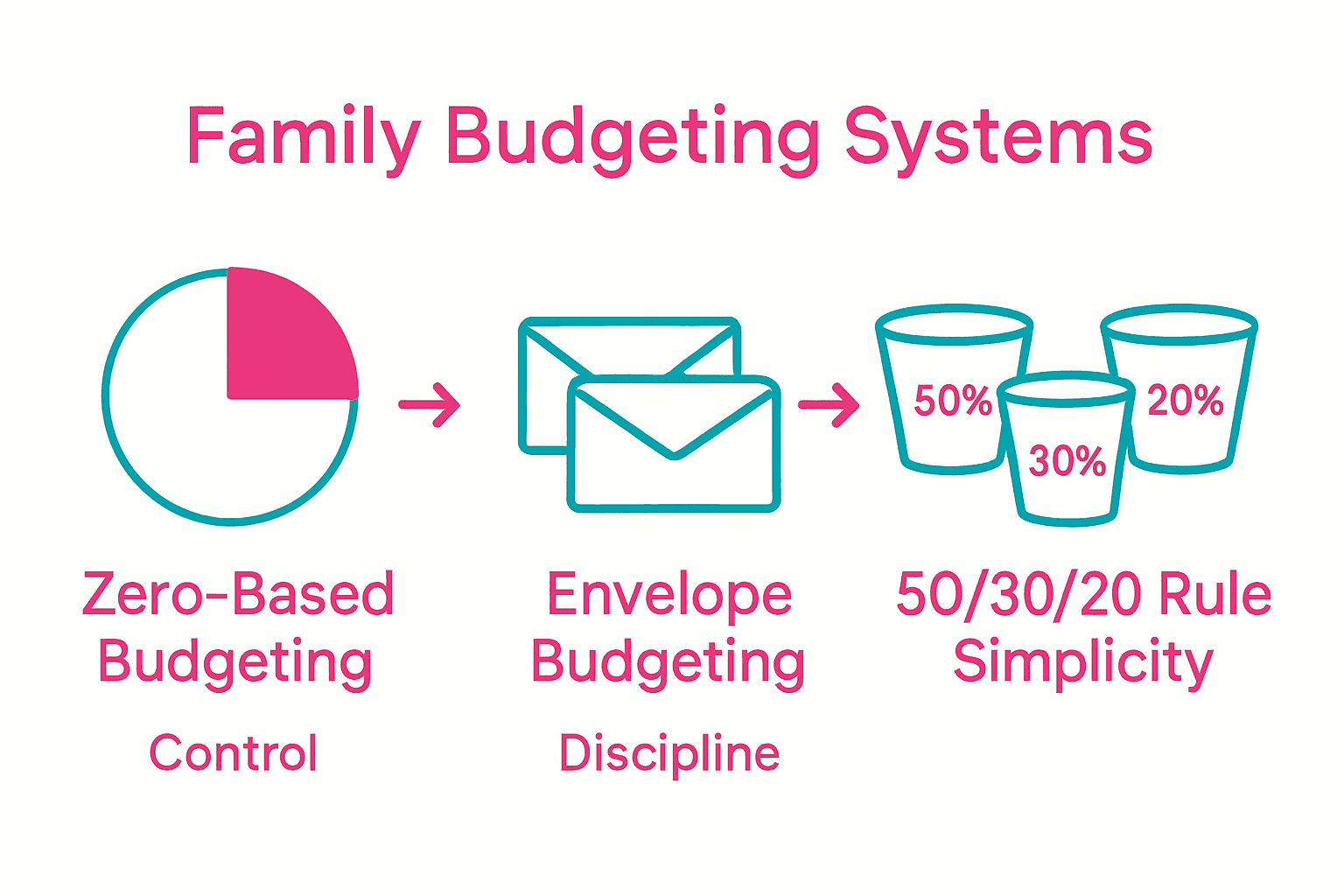 Infographic comparing family budgeting systems with icons