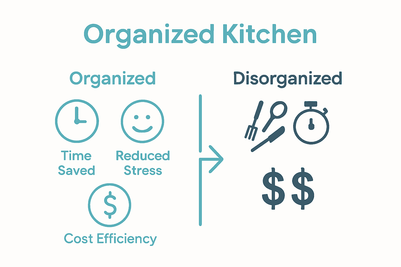 Infographic comparing organized and disorganized kitchens