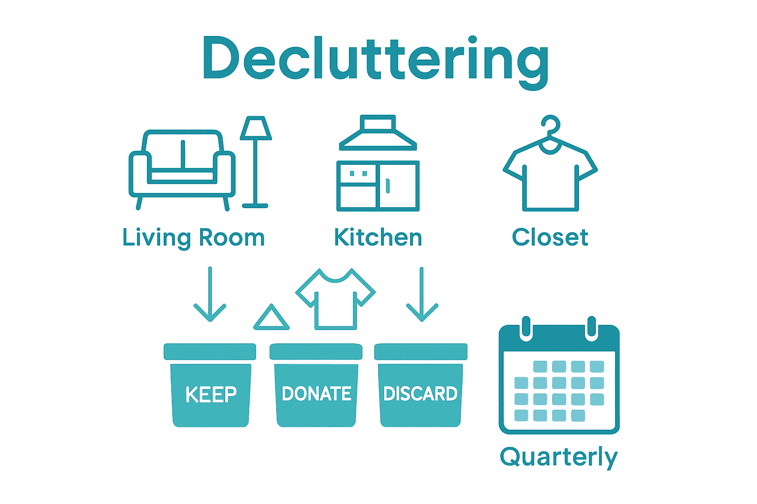 Infographic showing home clutter zones and sorting process