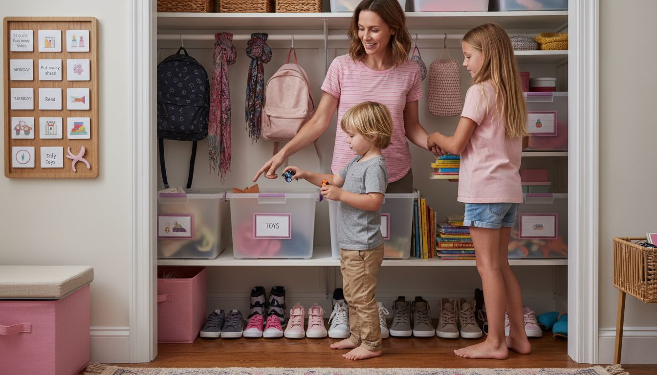 family organizing storage