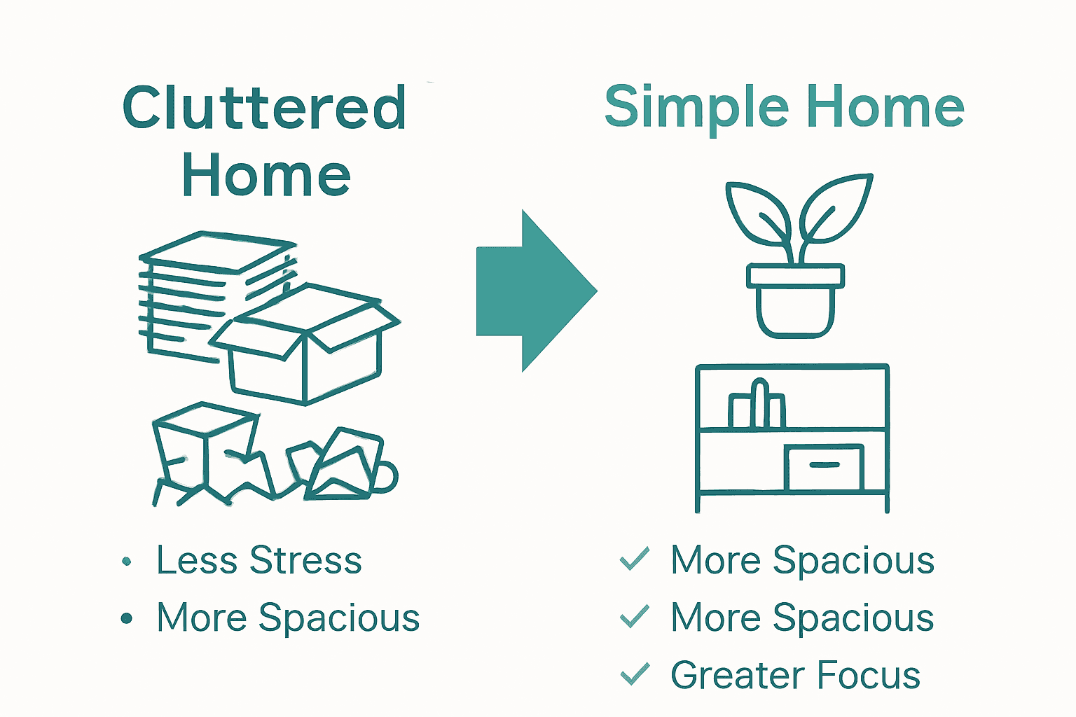 Infographic comparing cluttered and simple home benefits.