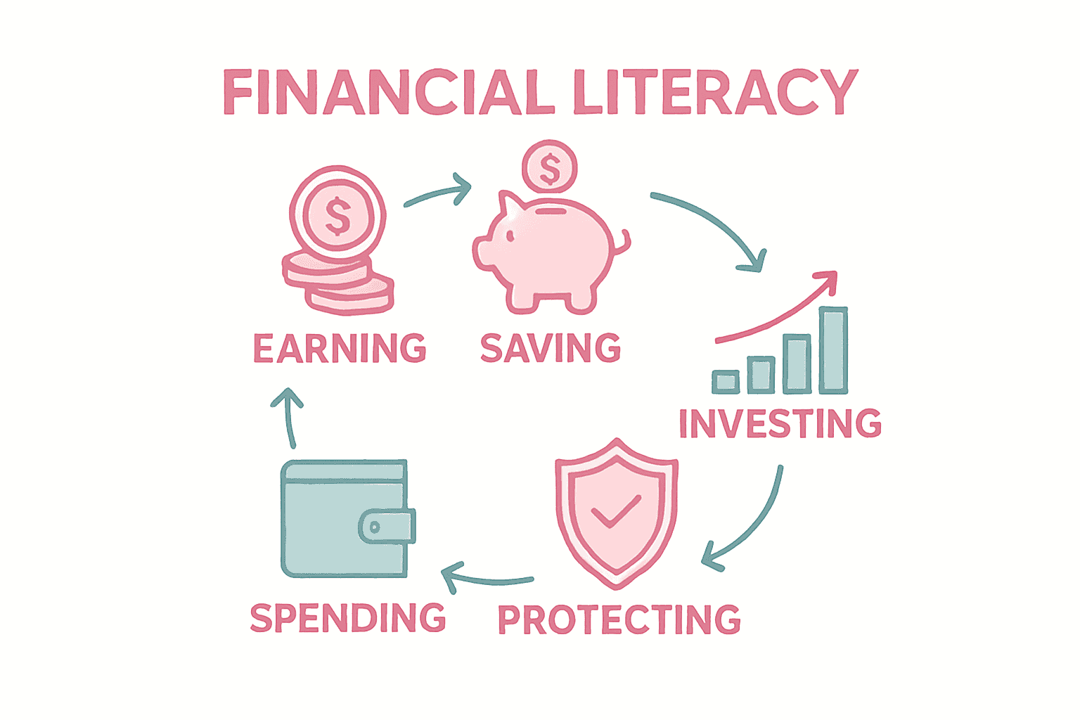 Cycle chart showing five financial literacy principles
