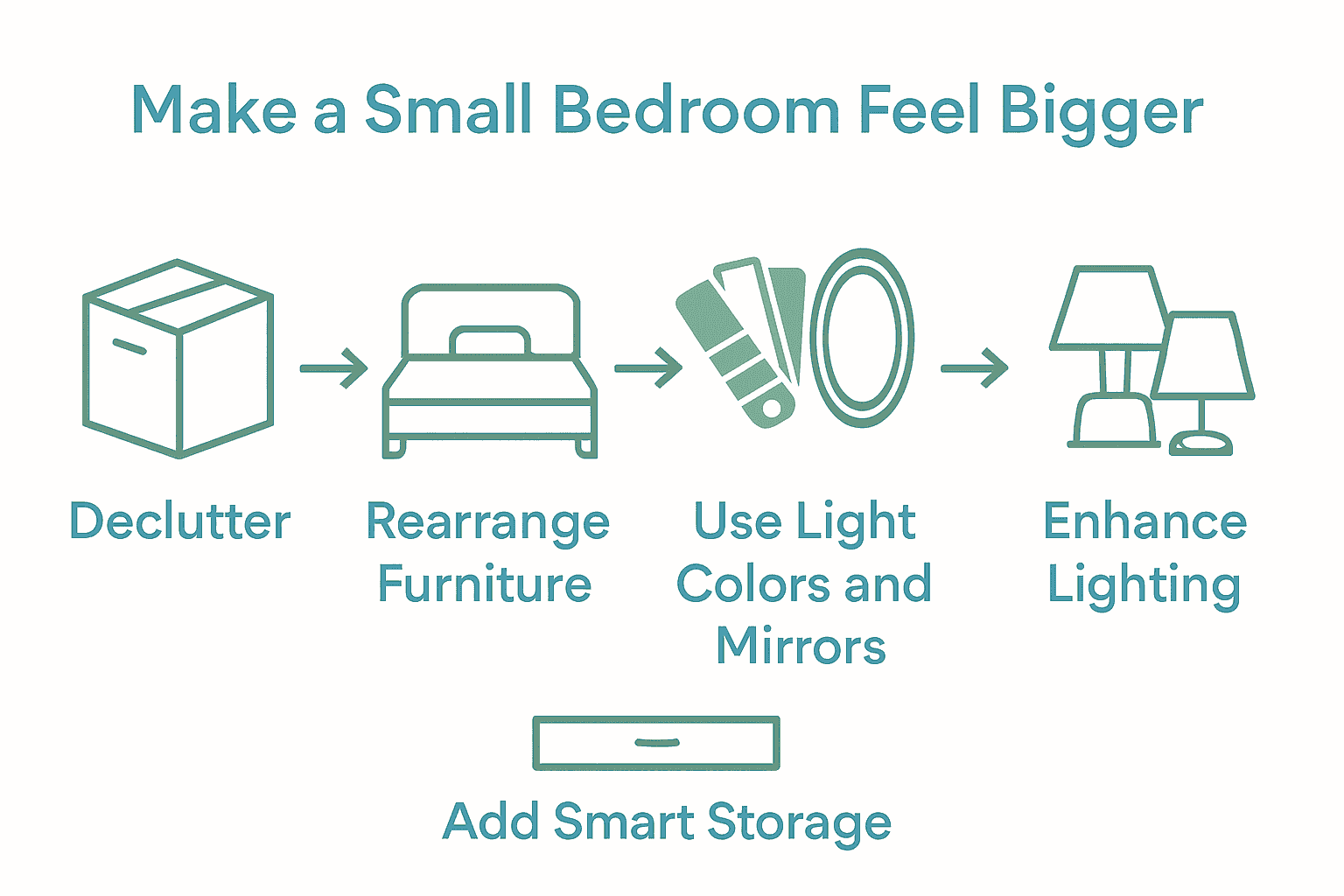 Infographic visualizing steps to make your bedroom feel bigger