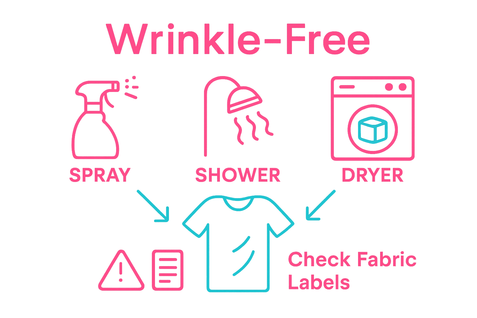 Infographic comparing spray, steam shower, and ice in dryer for dewrinkling clothes