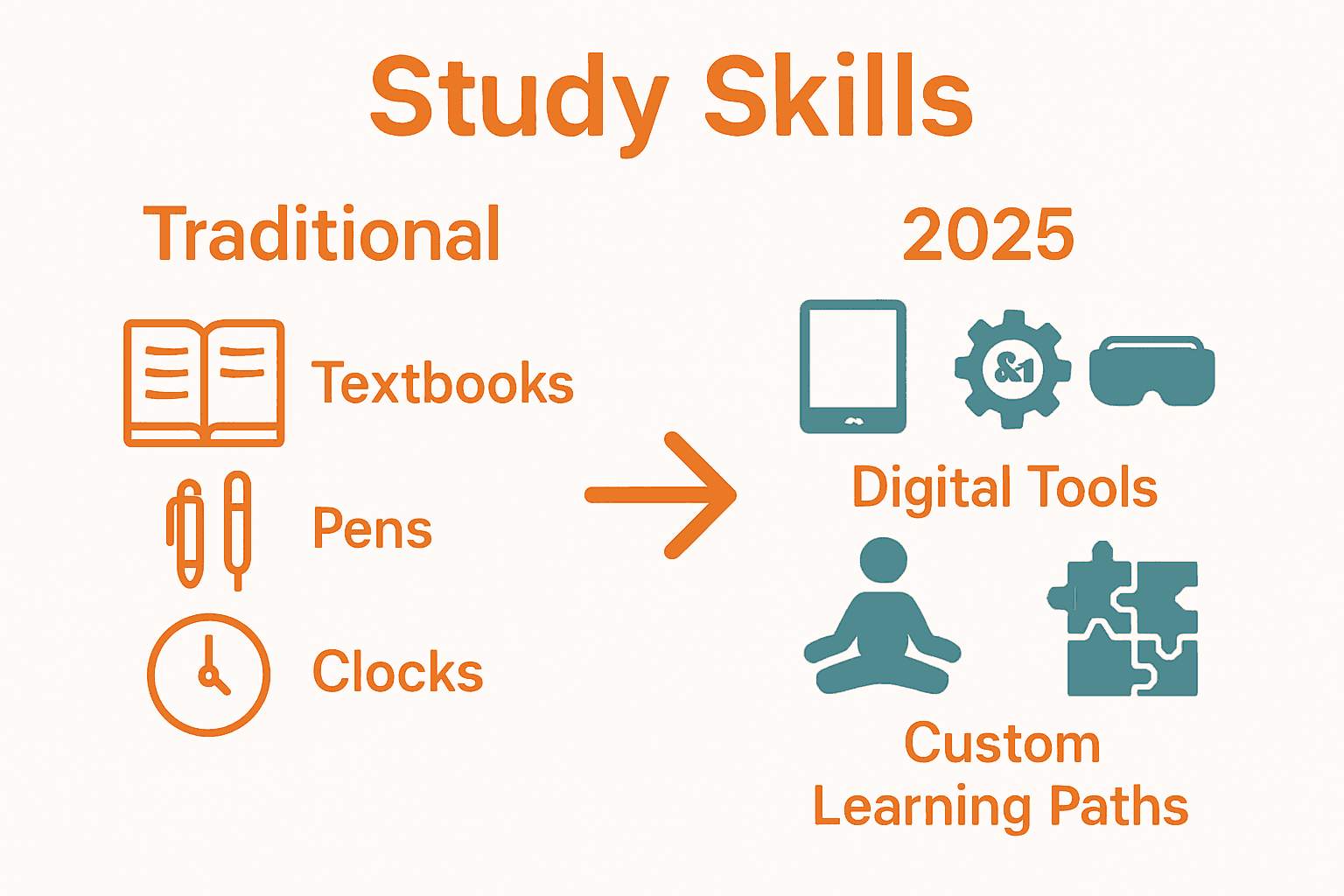 Infographic comparing traditional vs. modern study skills