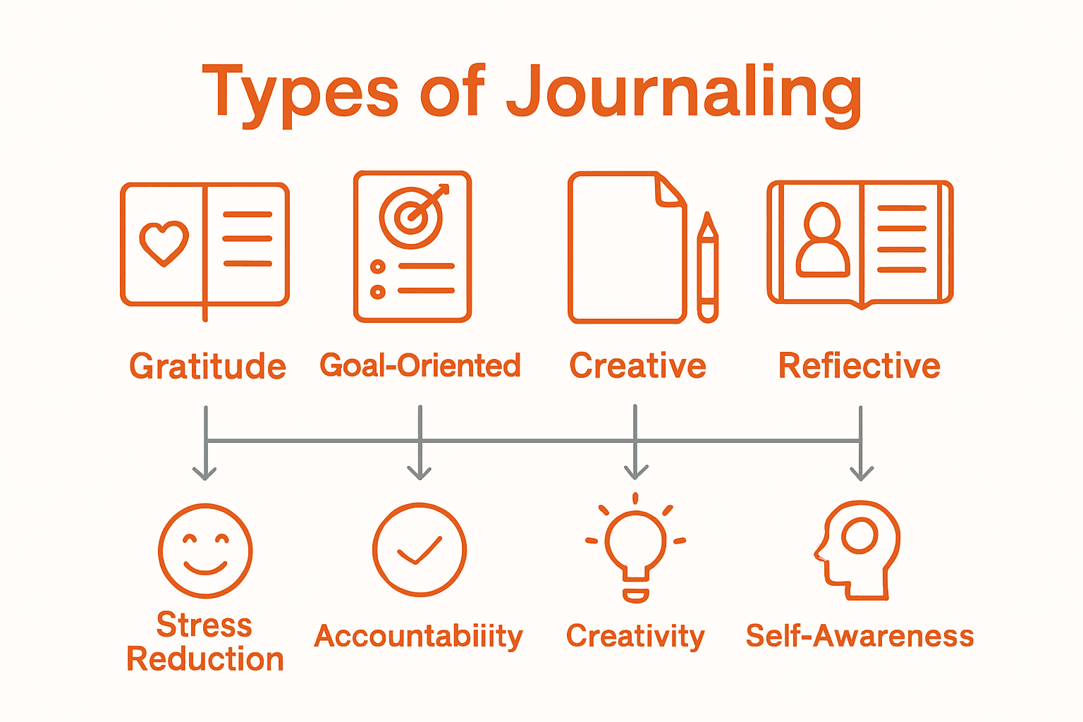 Infographic comparing four major types of journaling and their benefits.