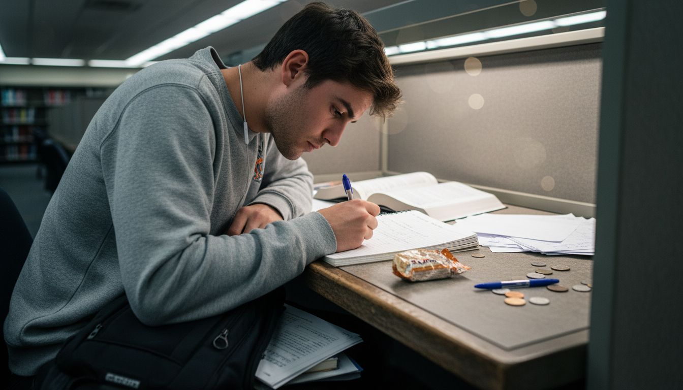 Student recording weekly activities in notebook