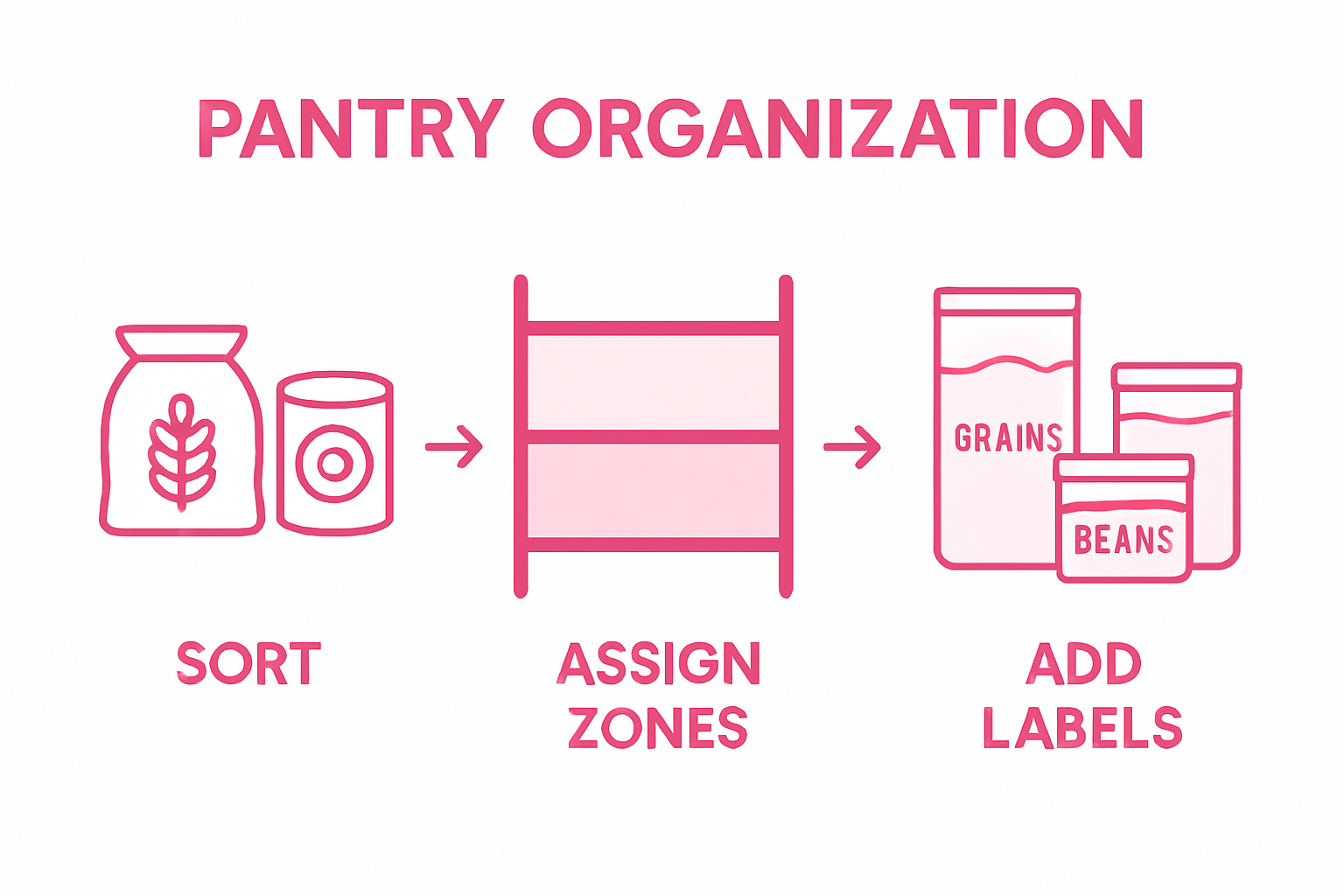 Infographic pantry organization steps and zones
