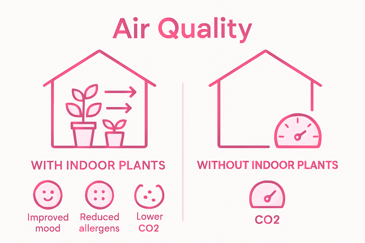 Infographic showing air quality benefits of indoor plants