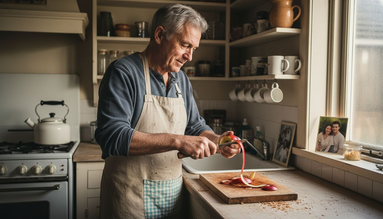 Man preparing food in minimalist kitchen