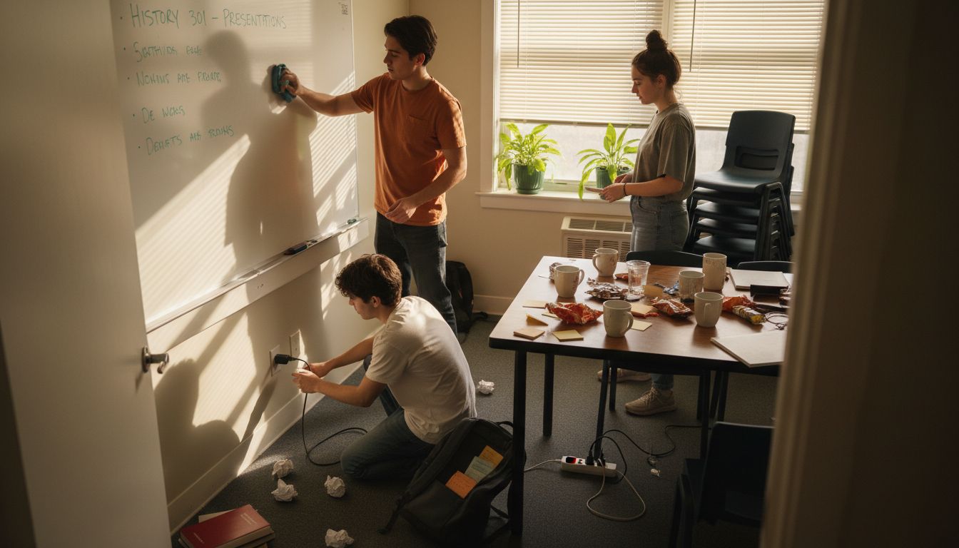 Students preparing collaborative study room