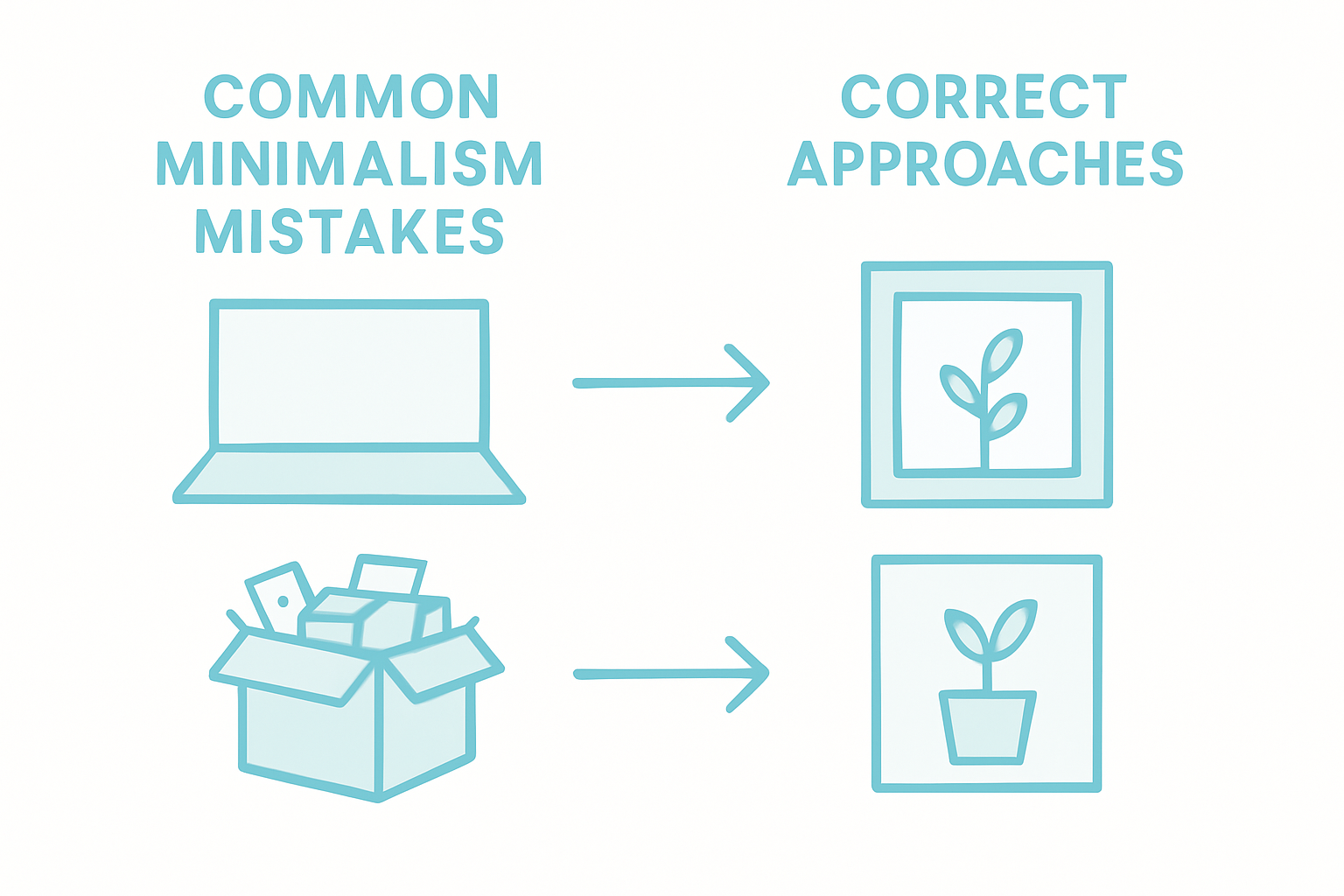 Minimalism mistakes versus correct approaches infographic