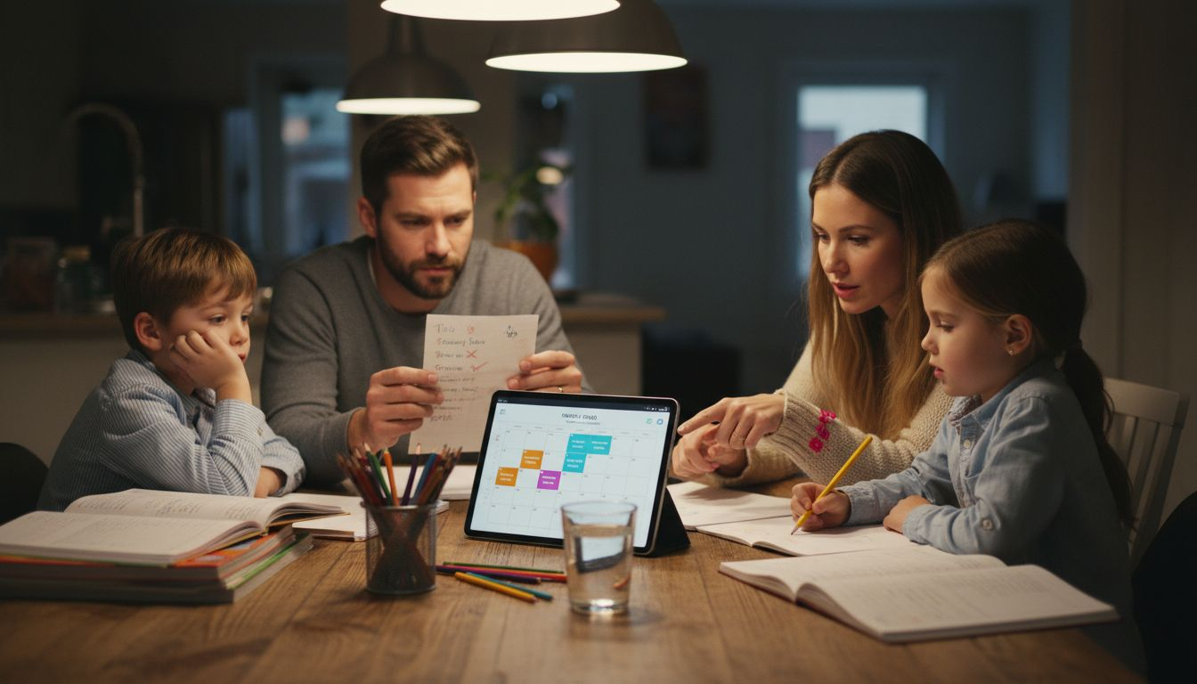 Family coordinating schedule with digital calendar