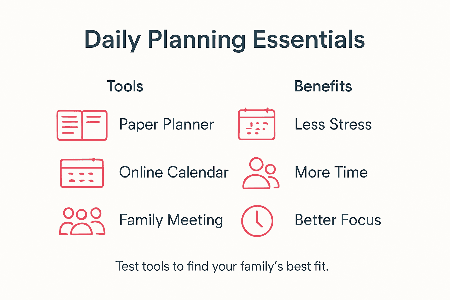 Infographic of daily planning tools and benefits
