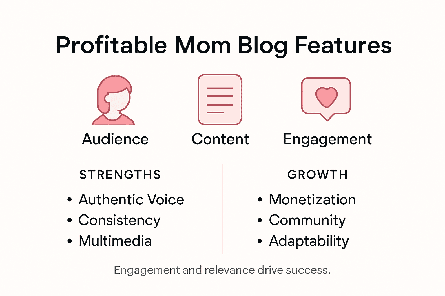 Infographic with features of profitable mom blog niches
