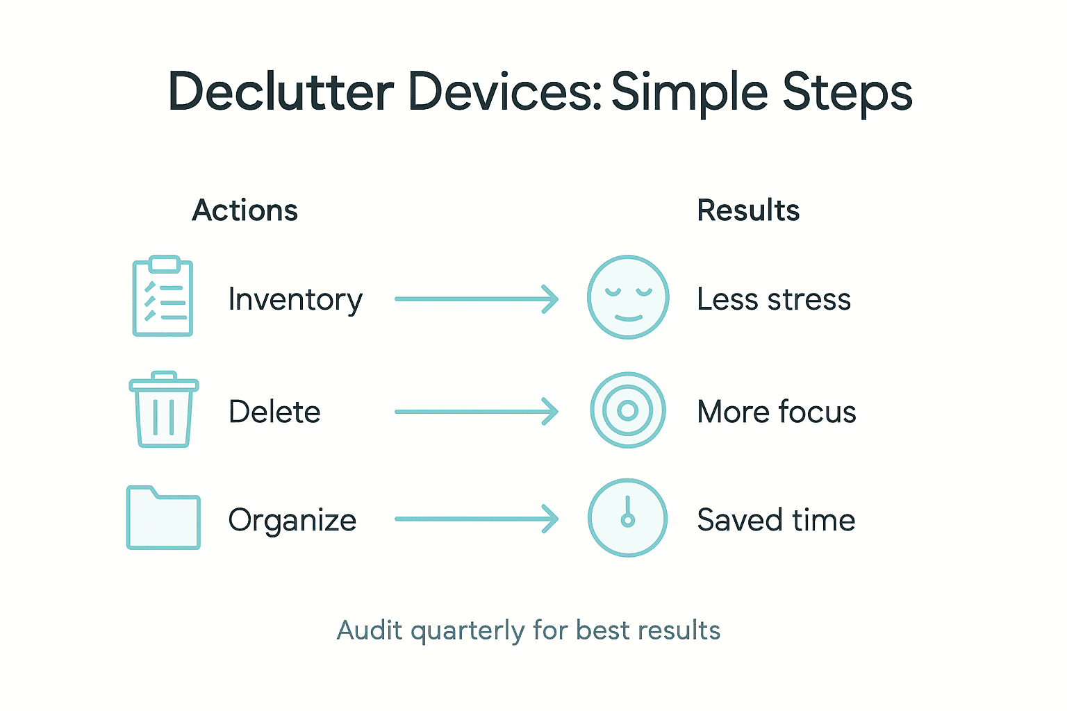 Infographic showing simple digital declutter steps