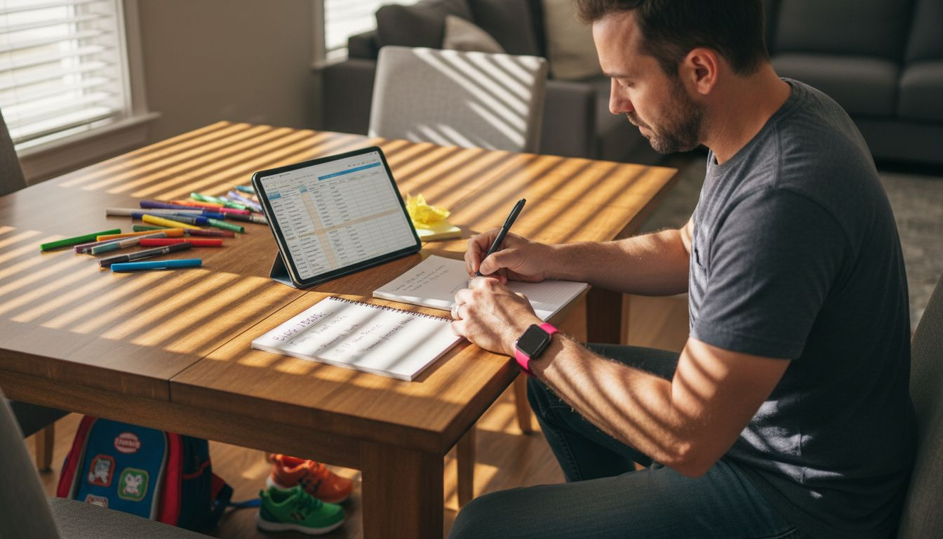 Family juggling blog planning with daily life