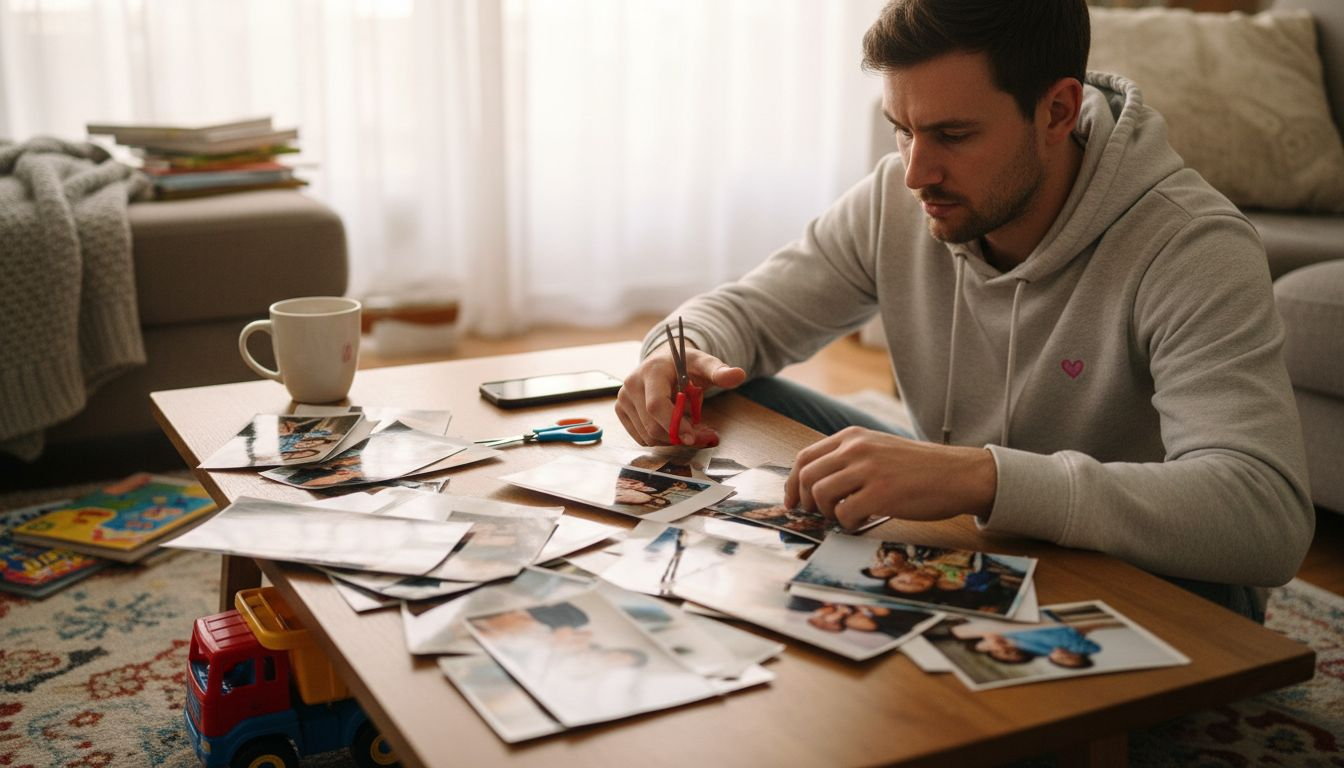 Man sorting family photos for blog images