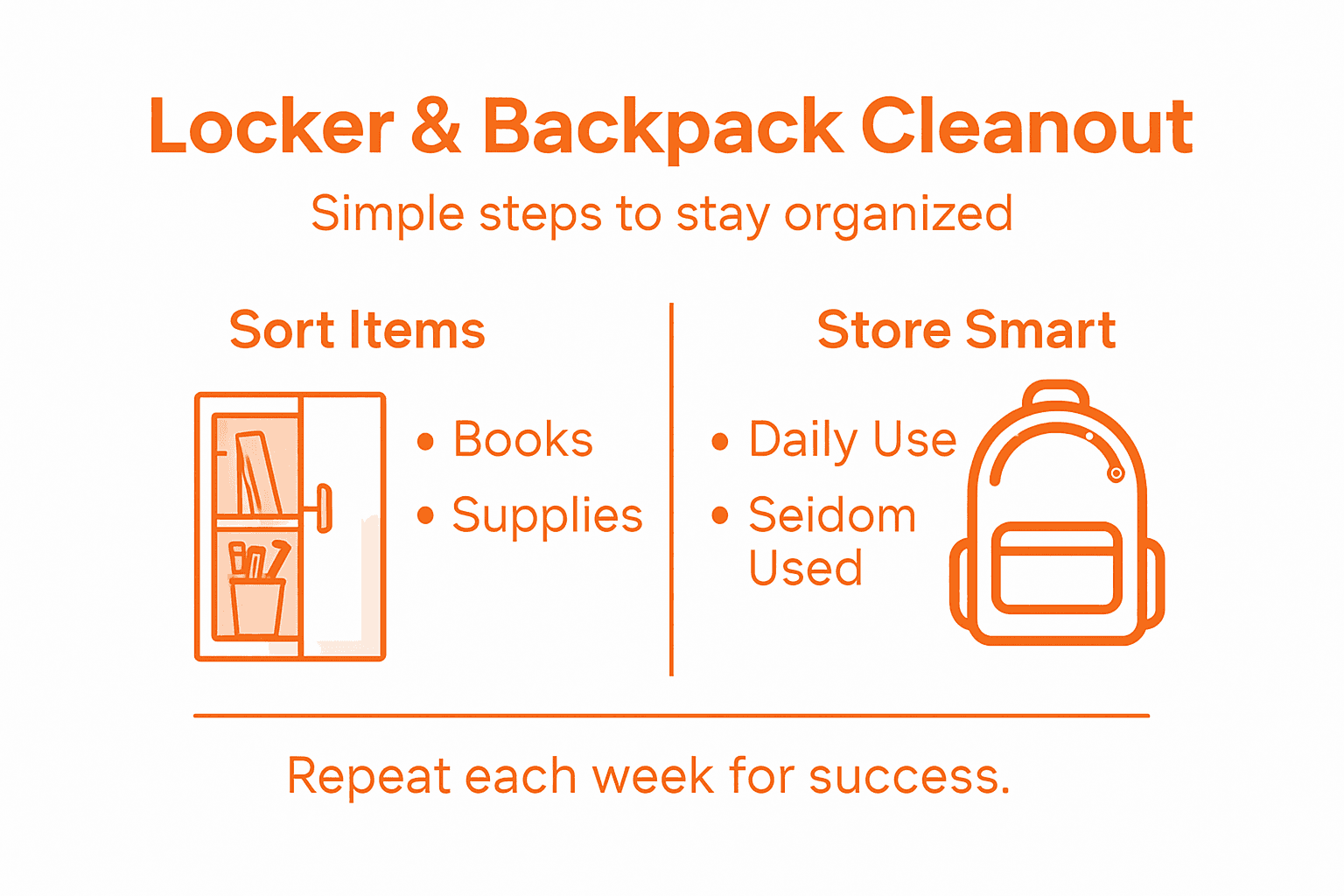 Locker and backpack organization process infographic