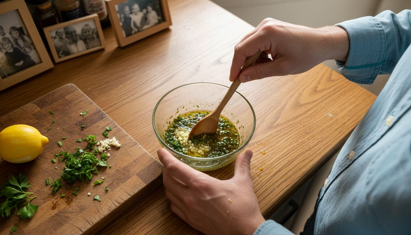Hands mixing lemon herb seasoning blend