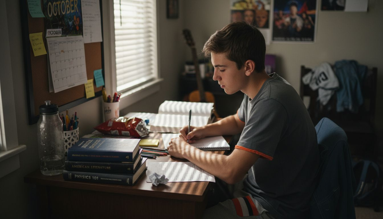 Student planning summer at bedroom desk