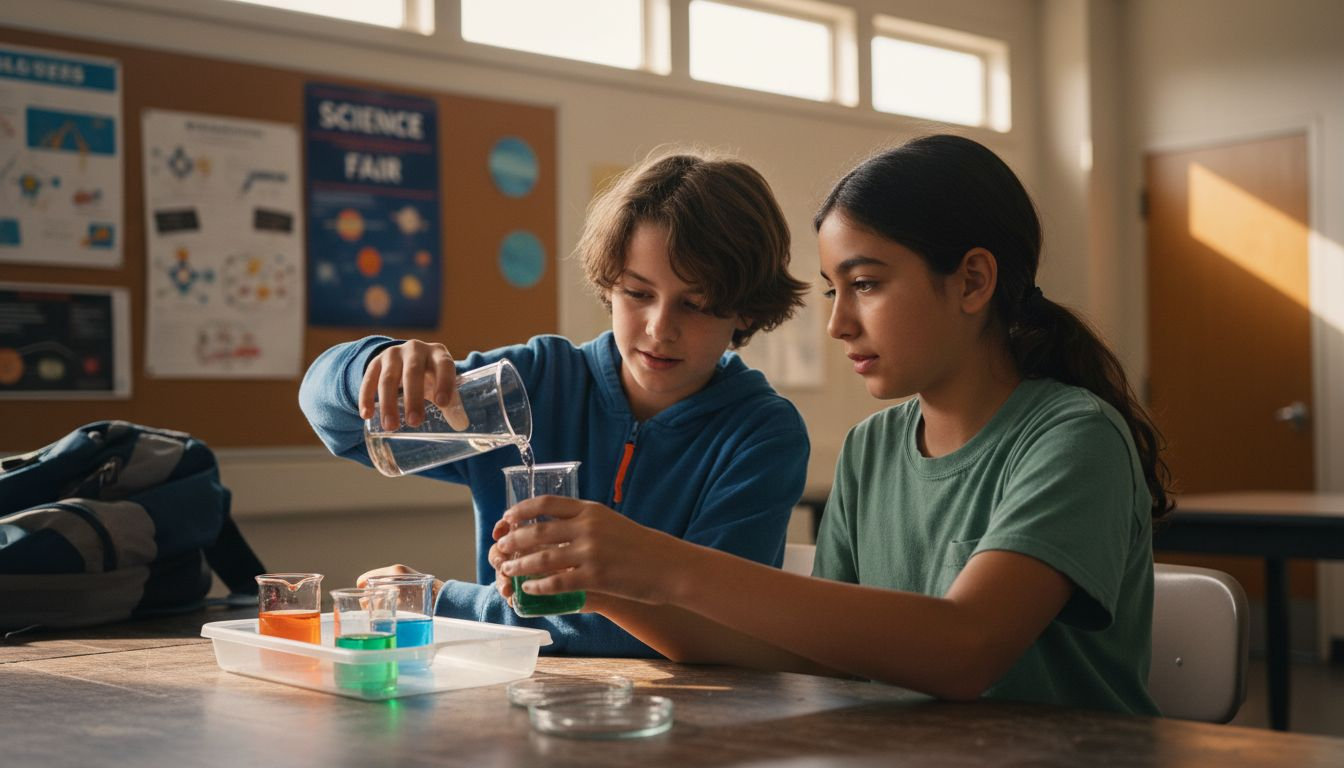 Homeschoolers working together in science lab