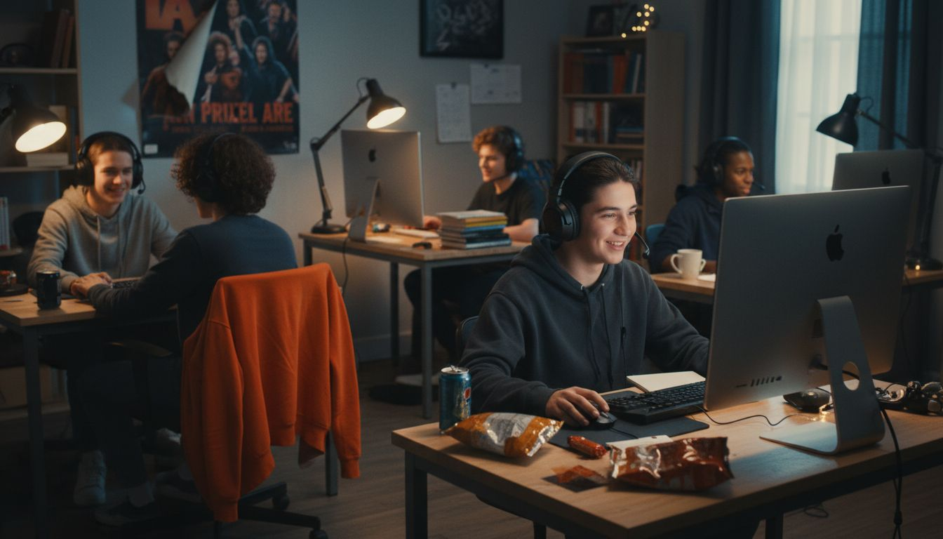 Teens gaming together in separate bedrooms